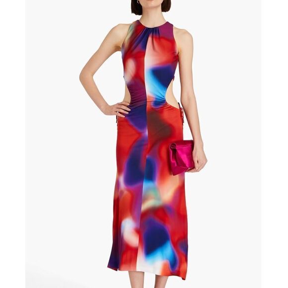 NWT REBECCA VALLANCE Del Prado cutout printed jersey midi dress size 2 $865 - Picture 9 of 16